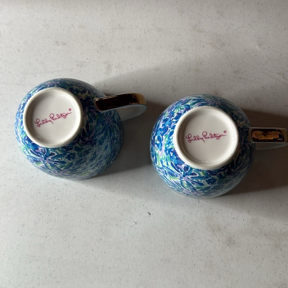 Lilly Pulitzer 12oz Ceramic Mugs Blue Floral Pair of 2 - Picture 7 of 11